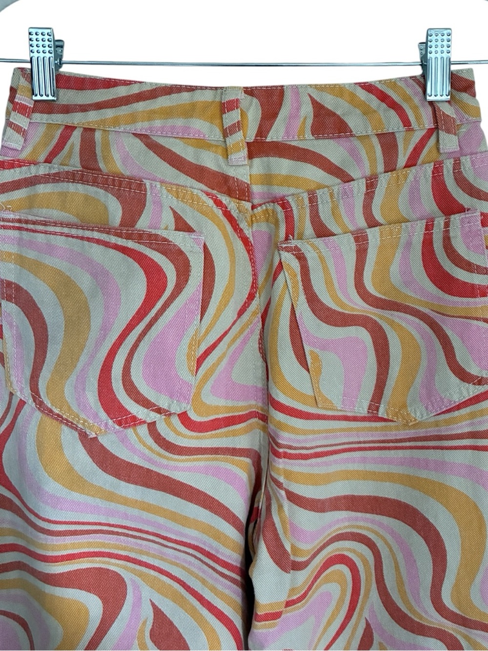 70s Style Retro Hippie Y2K High Waist Wide Leg Jean SHEIN Pink Coral Yellow Sz S - Picture 3 of 6